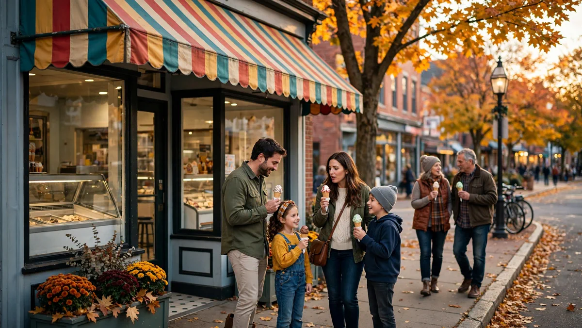 Coldstuff Ice Cream shop storefront at golden hour