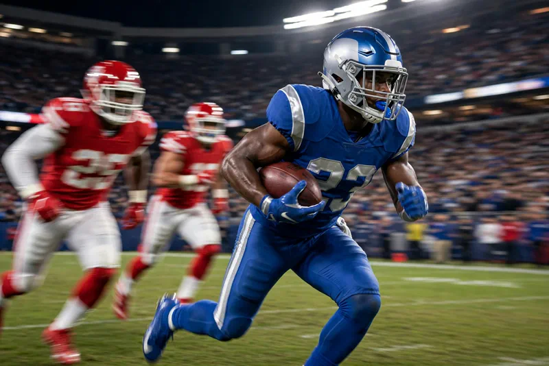 Jahmyr Gibbs sprints downfield during his record-setting 207-yard performance