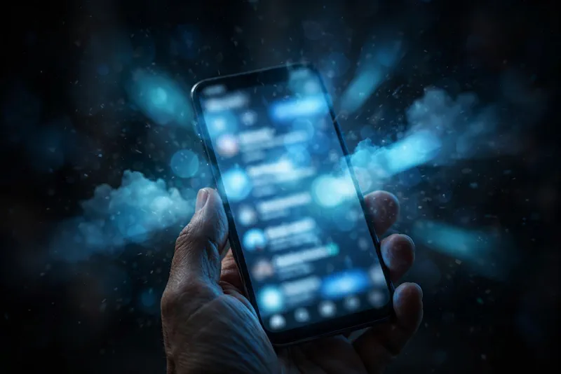 A smartphone glowing in a dark room, symbolizing how viral death rumors about Kim Jong Un spread across social media over the weekend