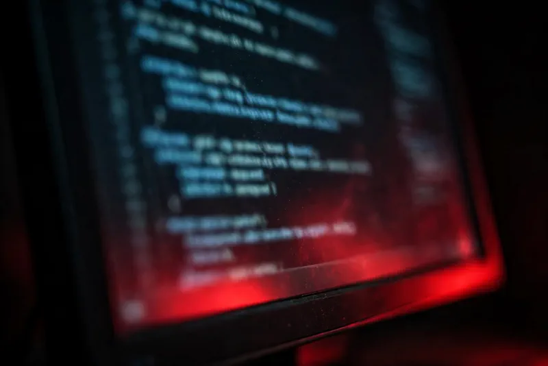 Computer monitor showing blurred code with red warning glow after the PHP2Shell disclosure