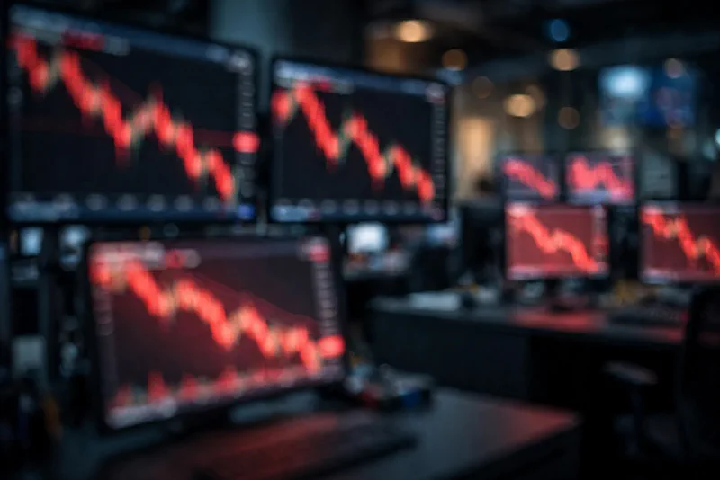 Wall Street trading floor with red downward stock charts after Netflix earnings