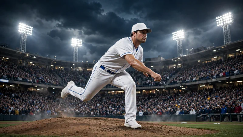 Dodgers starting pitcher delivering on the mound during October playoff baseball