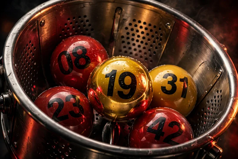 Close-up of glossy lottery balls inside a metal drawing drum
