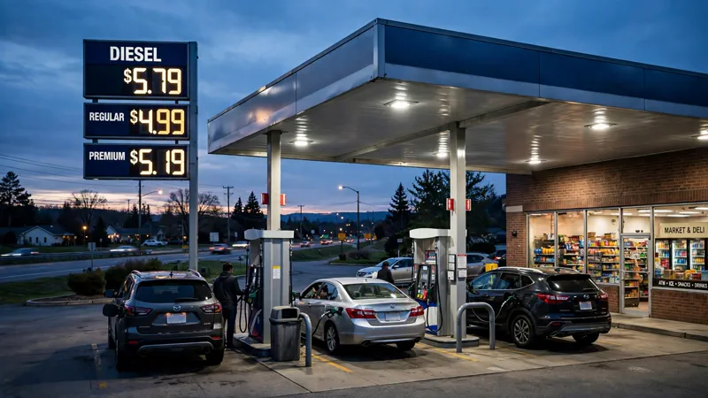 Gas station fuel prices showing record-high diesel costs for American drivers