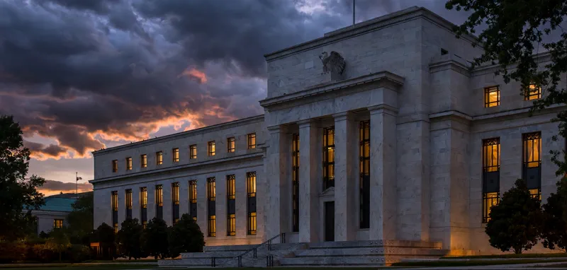 US Federal Reserve building in Washington DC at dusk