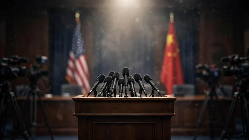Press conference with microphones as the US and China clash over the DeepSeek ban