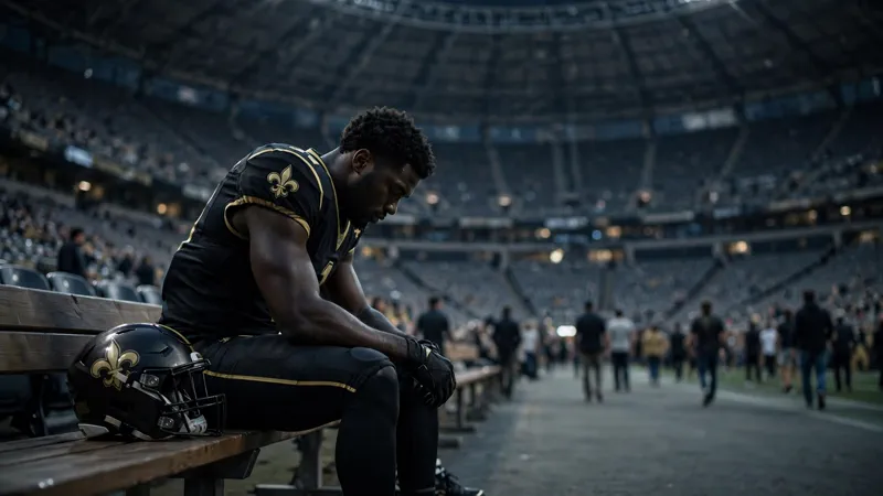 A lone Saints player sits on the bench after the 45-24 loss to Atlanta