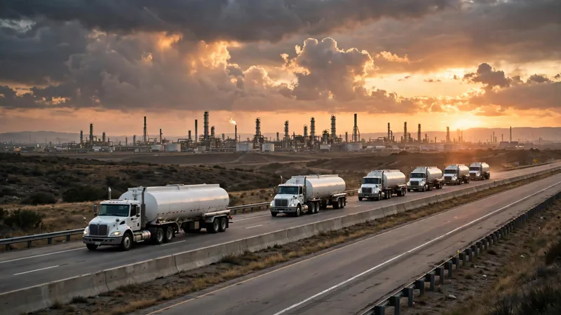 Fuel tanker trucks moving diesel supplies across the United States
