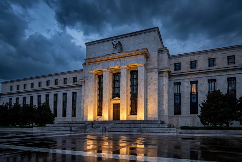 Federal Reserve building in Washington DC at dusk amid rate-hike fears