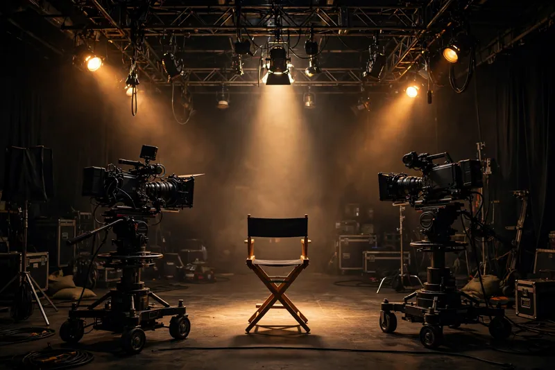Television studio production set with cameras and spotlights, representing Netflix original programming