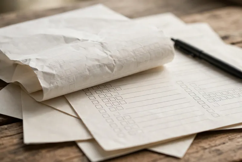 Close-up of official-looking immigration paperwork and a pen on a desk