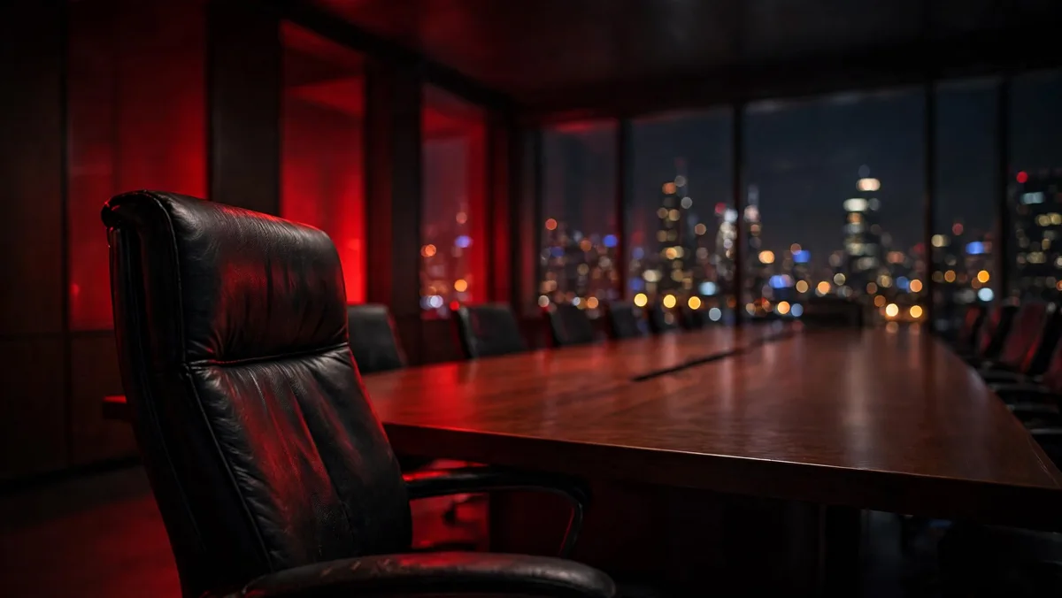 Empty corporate boardroom with red lighting at night ahead of Netflix Q3 earnings.