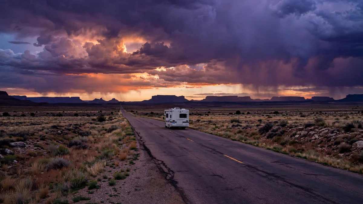 Desert highway at dusk in New Mexico, tribute image for Breaking Bad star RJ Mitte