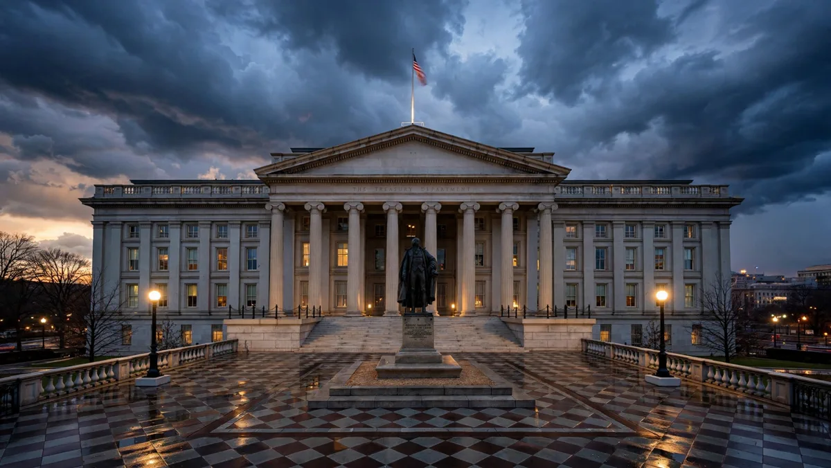 US Treasury Department building at dusk, representing the record federal budget deficit