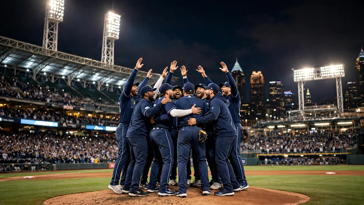 Rays celebrate ALCS Game 5 win.