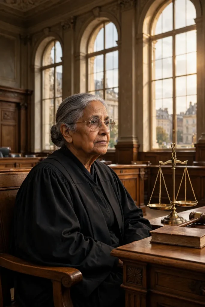 Judge Navi Pillay in courtroom robes at an international tribunal in The Hague