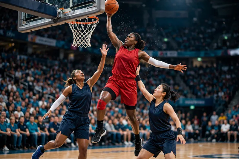 Atlanta Dream player battles Golden State Valkyries players for a rebound in WNBA Finals Game 1