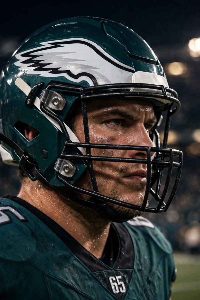 Lane Johnson in his Philadelphia Eagles uniform and helmet