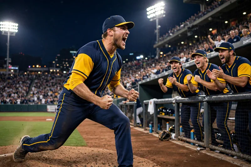 Milwaukee Brewers reliever celebrating a strikeout during the NLCS Game 1 win over the Dodgers