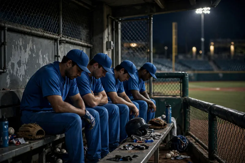 Dejected Los Angeles Dodgers dugout after the NLCS Game 1 loss to the Milwaukee Brewers