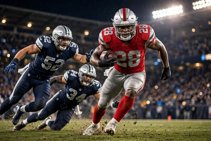 Bucky Irving breaking tackles for the Tampa Bay Buccaneers against the Dallas Cowboys defense