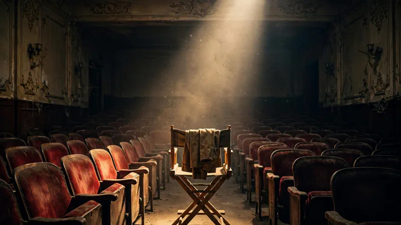 An old cinema with a spotlight over empty velvet seats and an empty director's chair, a tribute to Tom Skerritt's six-decade Hollywood career