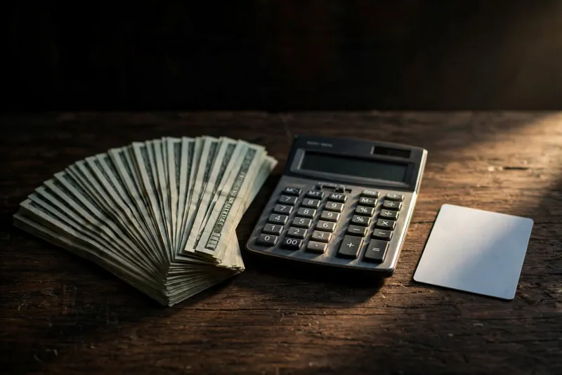 US dollar bills and a calculator next to a health insurance card, representing the $500 refund math behind the ACA payments