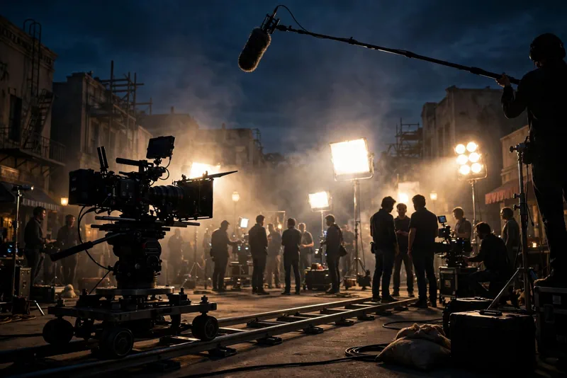 Film production set on a studio backlot representing the combined Skydance film studios