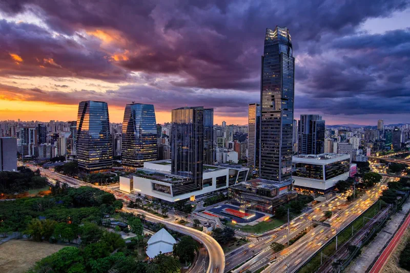 Sao Paulo financial district skyline at dusk