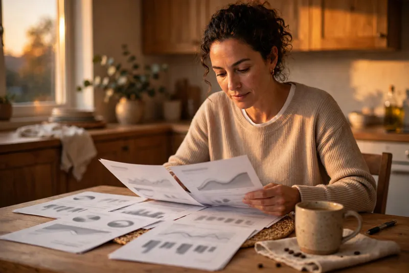 Person reviewing retirement savings statement at a kitchen table