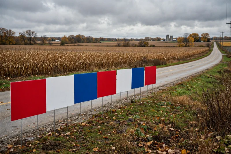 Election campaign yard signs along a rural Indiana country road ahead of the November 3 county council vote