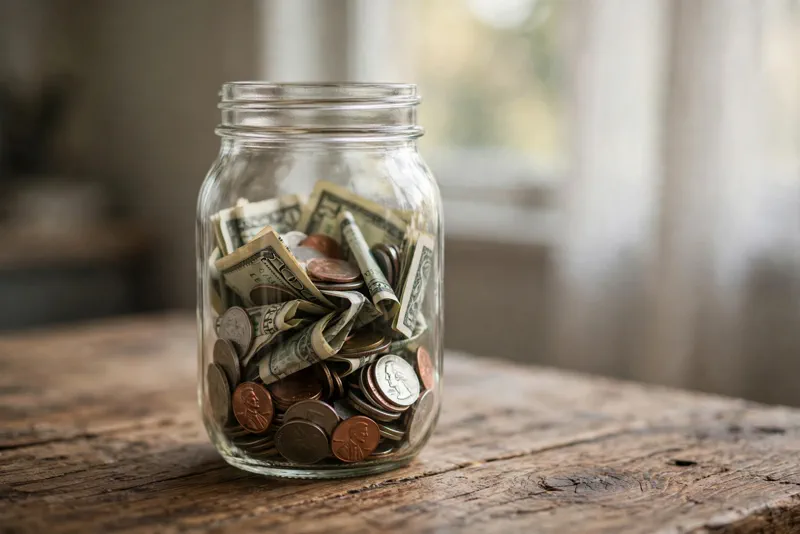 A glass savings jar with dollar bills, one of the few places higher rates help