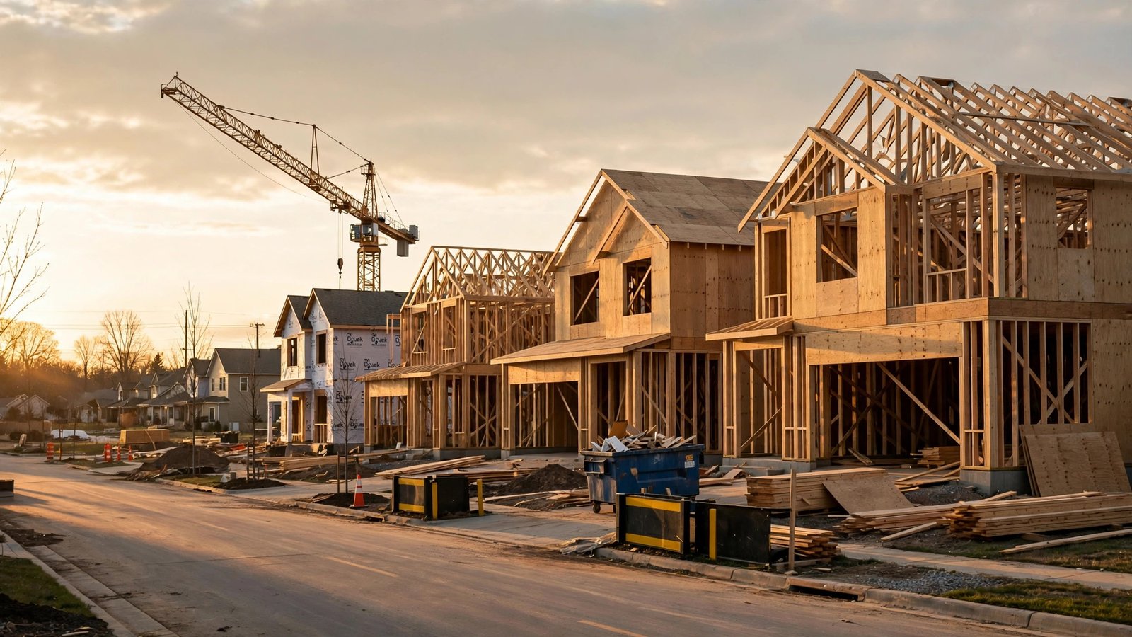 New homes under construction in a US suburb during the fall 2026 housing slowdown