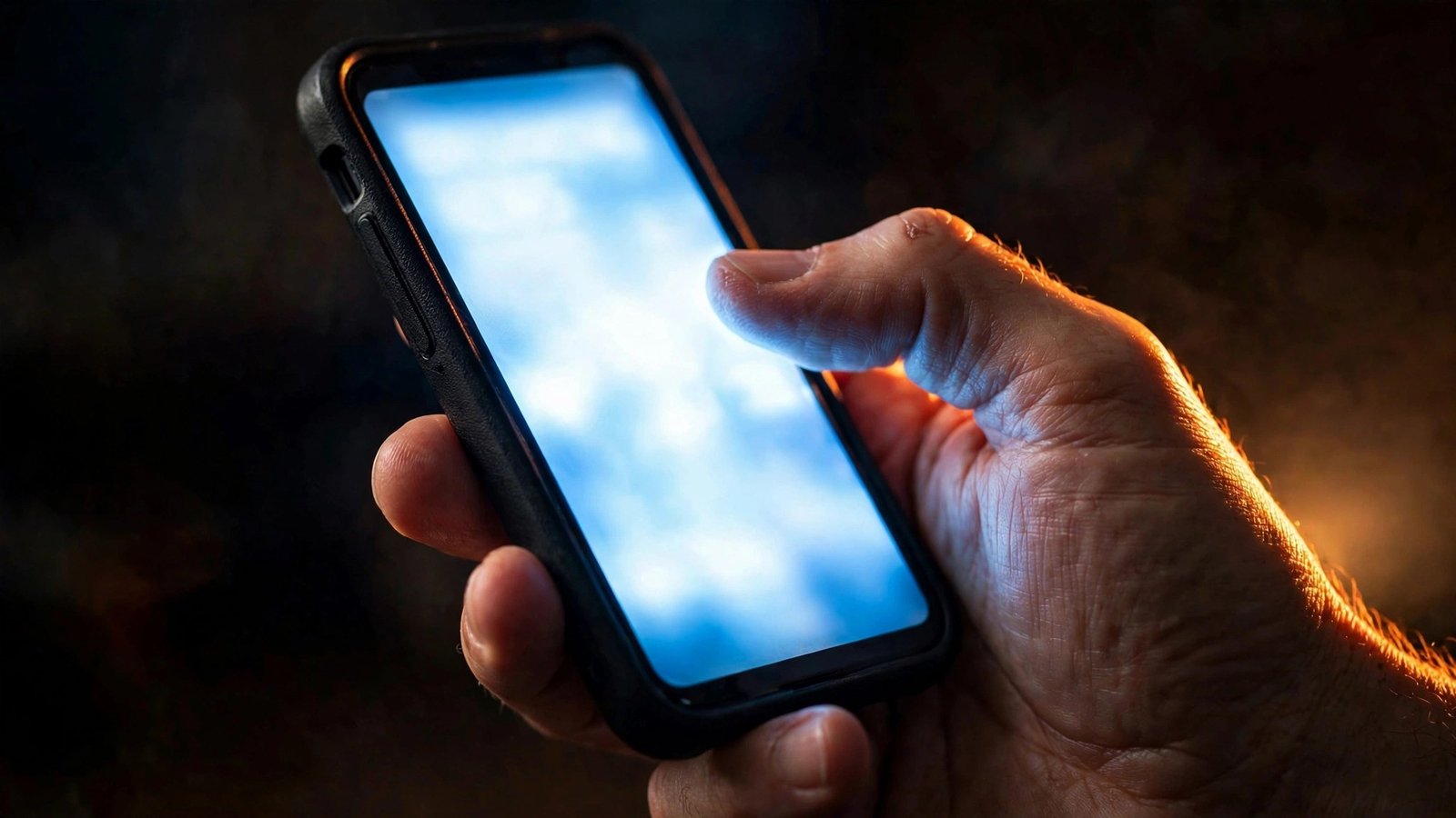 Hand holding a smartphone with a glowing screen in a dark room, illustrating the half-hour takeover of Microsoft's X account